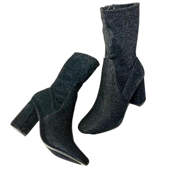 Bonnibel Shoes - Bonnibel Christine-1 Glitter Heel Ankle Calf Booties Sparkly Black Women’s 6.5